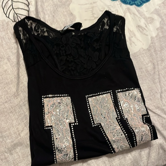 Las Vegas Tank Top with Lace Details and lots of Sparkle Size L - Picture 6 of 8